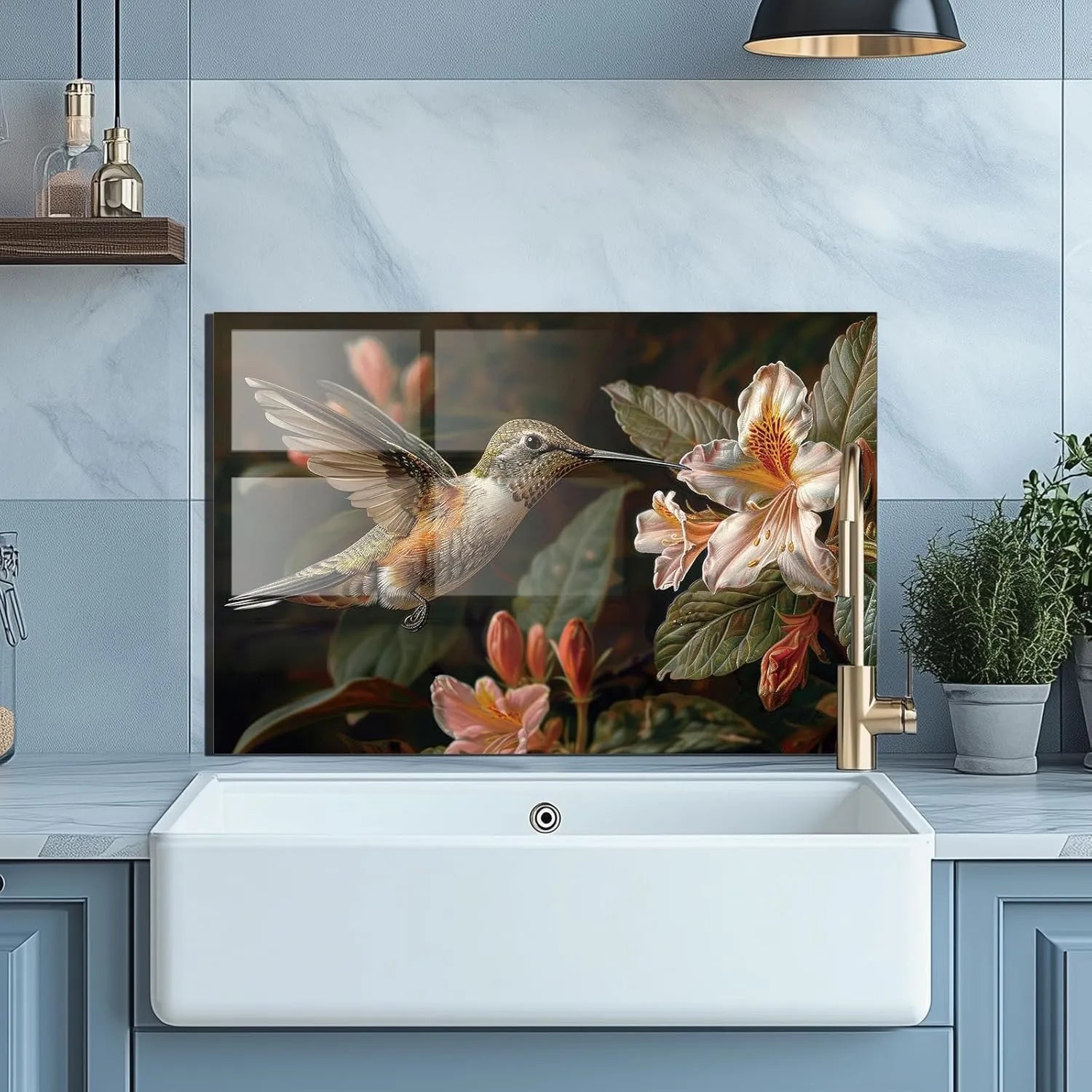 Hummingbird tempered glass sink backsplash easy clean surface