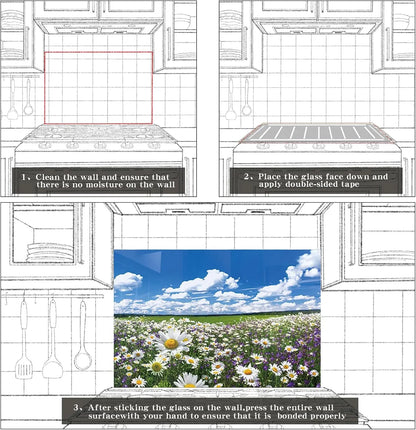Wild Flower Pictures Tempered Glass Kitchen Backsplash