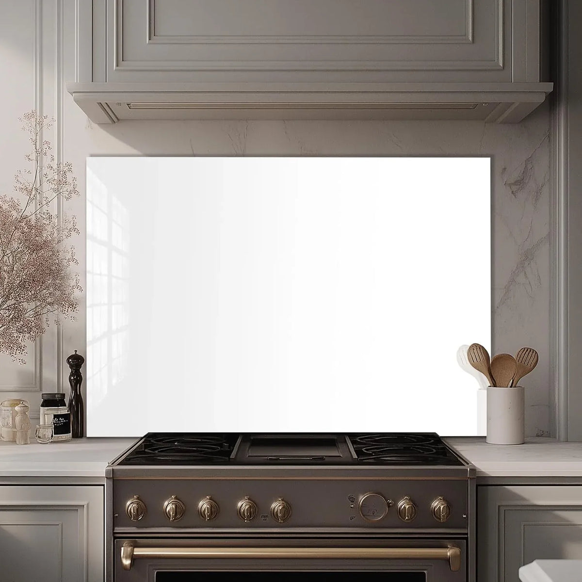 White Tempered Glass Kitchen Backsplash lifestyle view