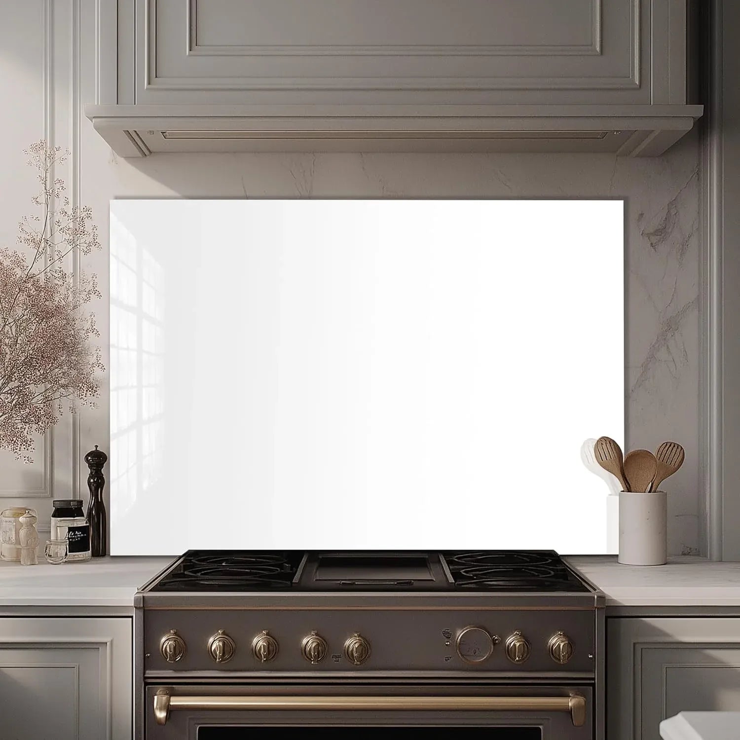 White Tempered Glass Kitchen Backsplash lifestyle view