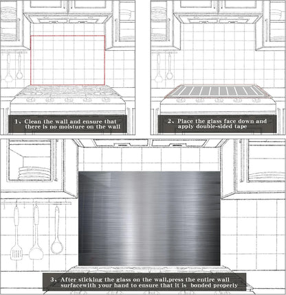 Installation steps for silver tempered glass kitchen backsplash