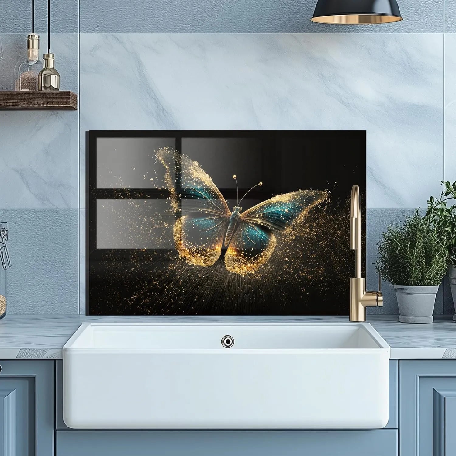 Butterfly Glass Backsplash Behind Kitchen Sink - Unique Zone