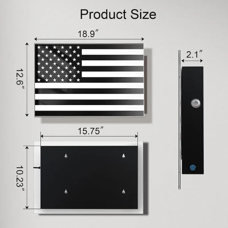 Glass American Flag Gun Storage Cabinet Dimensions 18.9x12.6 Inches