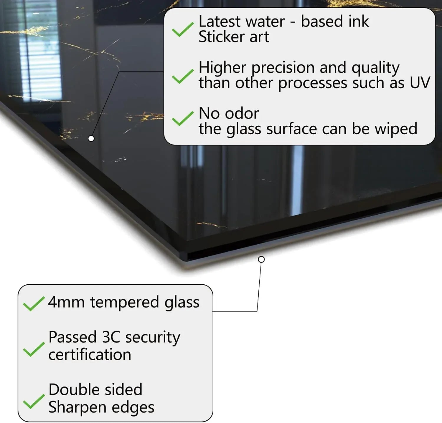 Tempered Glass Black Marbling Stove Backsplash - Product Details & Specifications