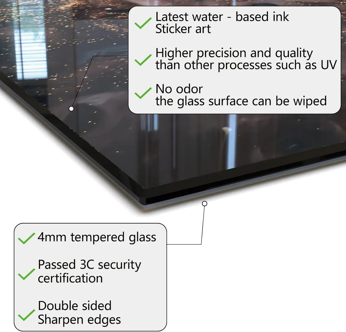Tempered glass stove back cover: 4mm thick, water-based ink, easy-to-wipe surface.