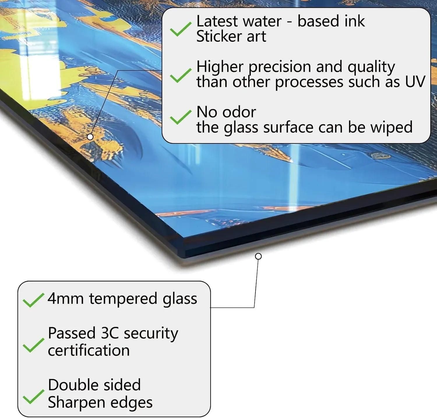 4mm tempered glass backsplash with water - based ink, 3C certified, double - sided sharp edges