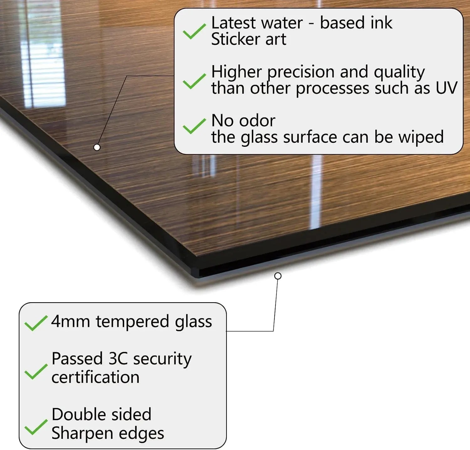 4mm tempered glass backsplash, water-based ink sticker art, easy clean surface