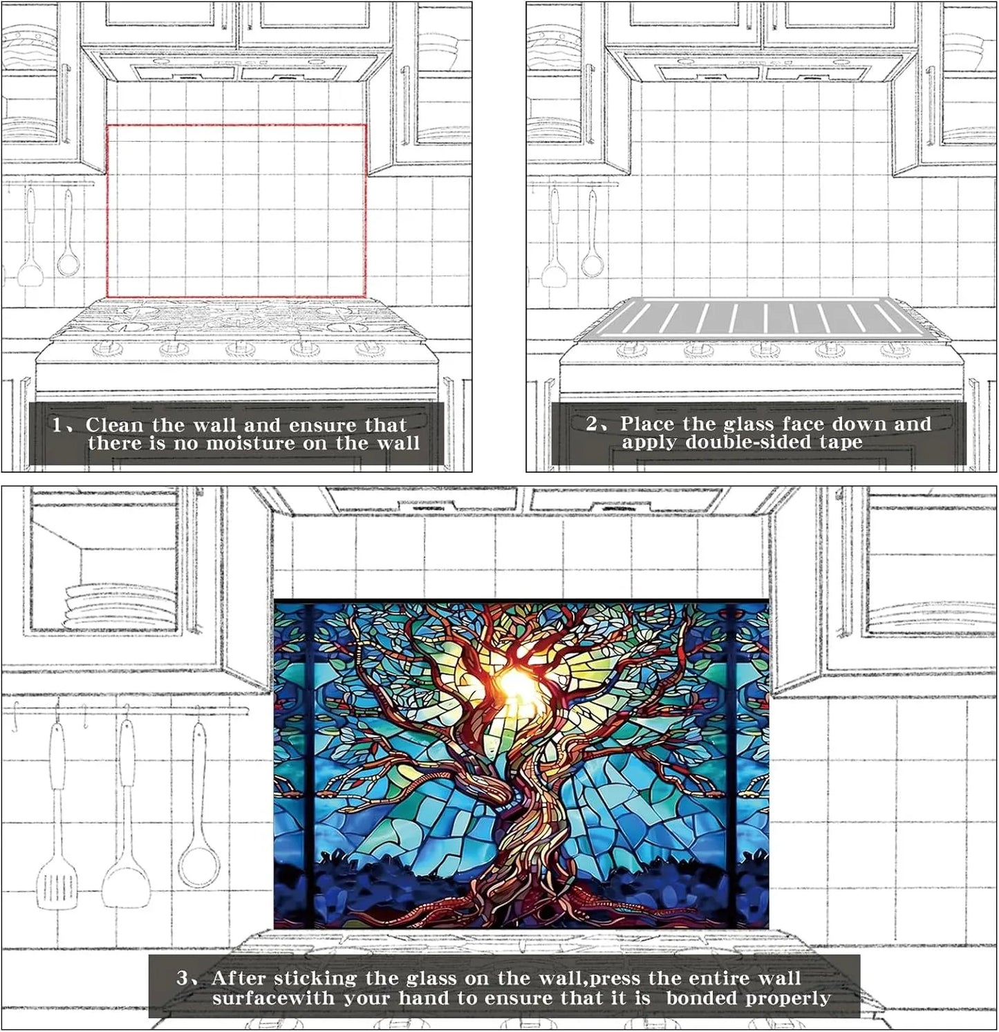 Tree of Life Tempered Glass Kitchen Backsplash