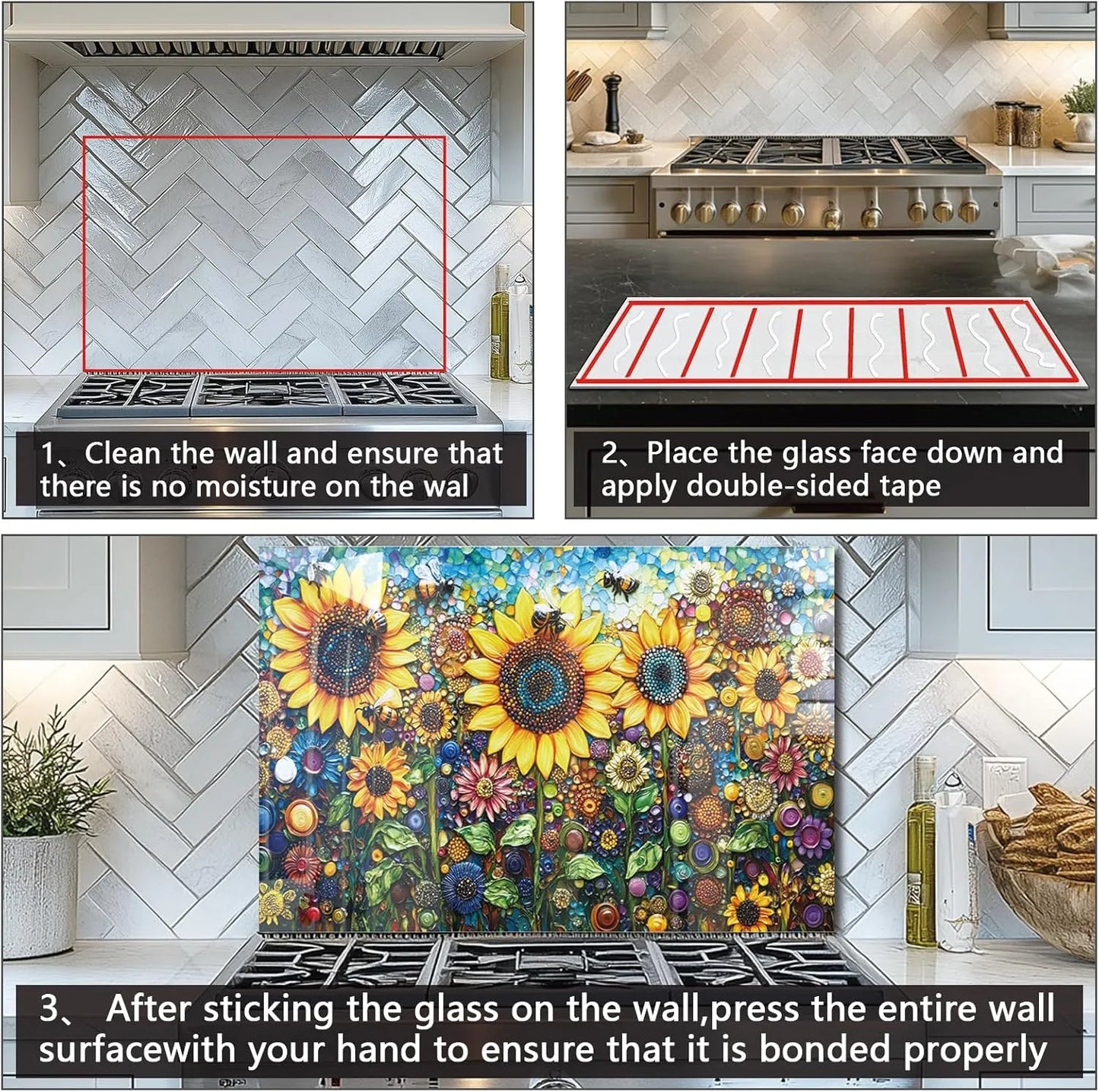 Tempered glass sunflower stove backsplash top cover decorative kitchen protector