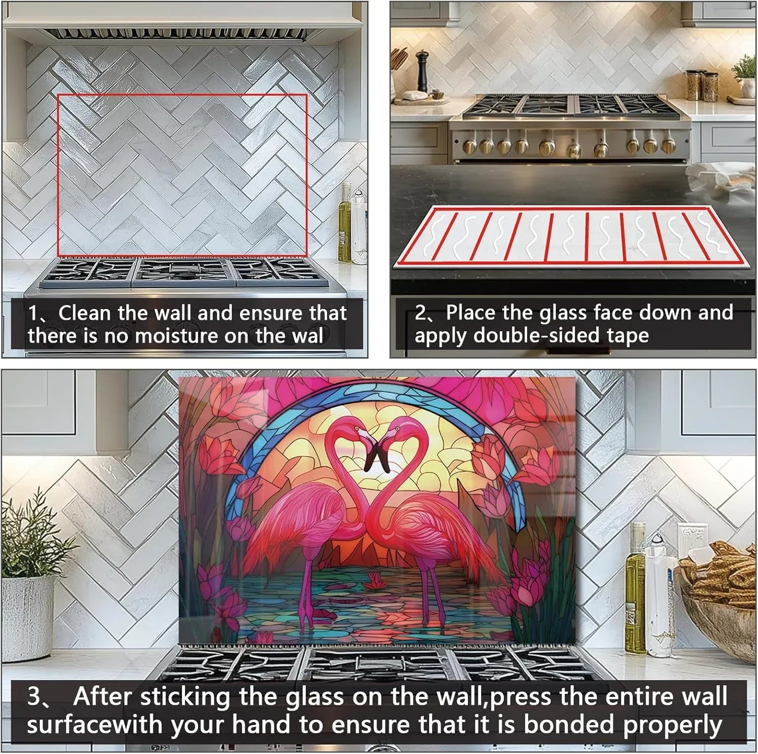Installation guide for tempered glass flamingo stove backsplash top cover