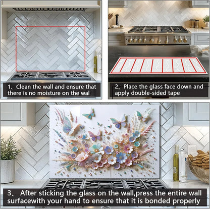 3D Butterfly Flower Tempered Glass Backsplash Installation Instructions