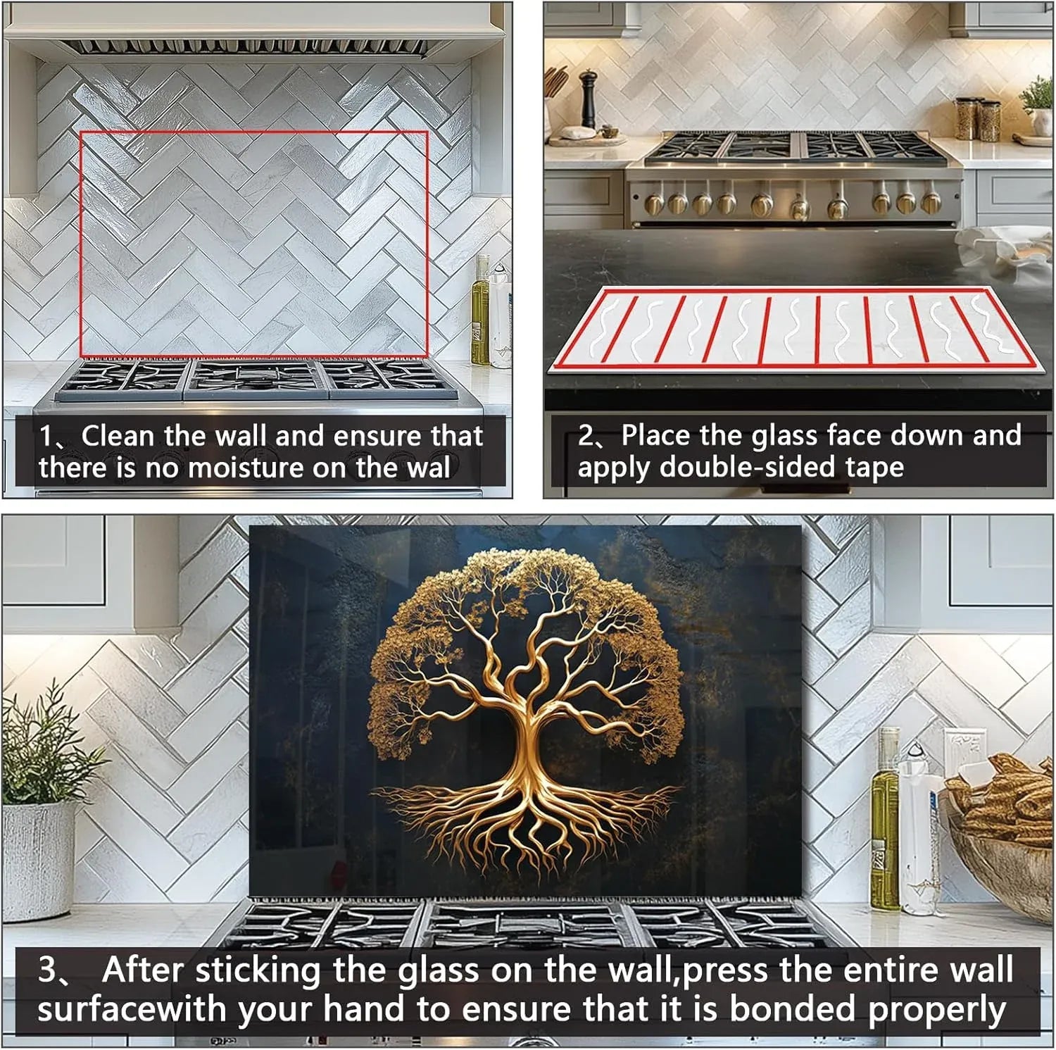 Tempered Glass Tree of Life Kitchen Wall Decor Splashback - Installation Steps & Final Installed Look