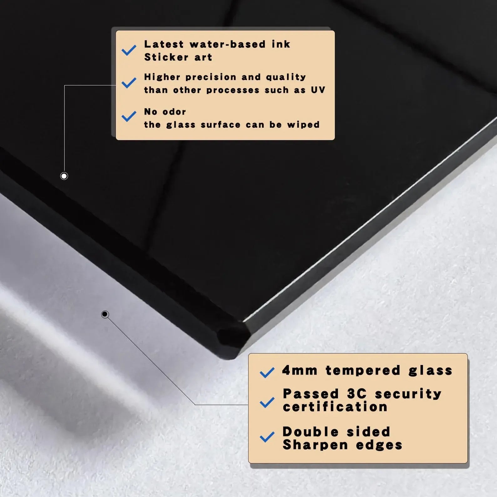 Black bottomed wine glass kitchen sink cover tech specs: water-based ink, 4mm thick, 3C certified - Unique Zone