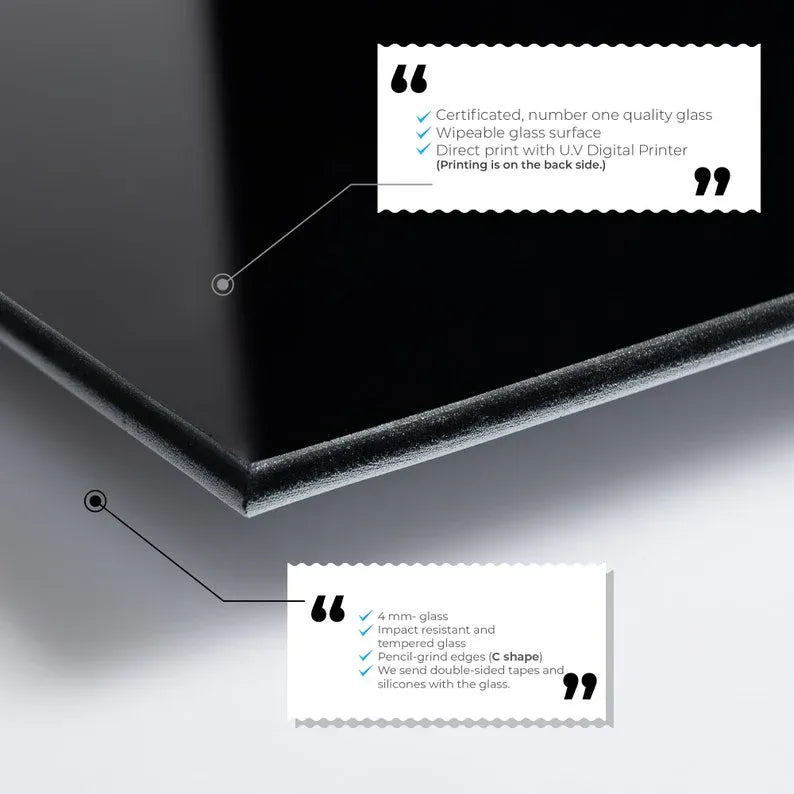 Tempered Glass Backsplash Features - Certified Quality, Wipeable Surface, UV Digital Print