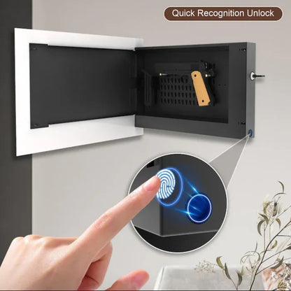 Glass American Flag Gun Storage Cabinet with Fingerprint Unlock and Open Door Displaying Gun Storage