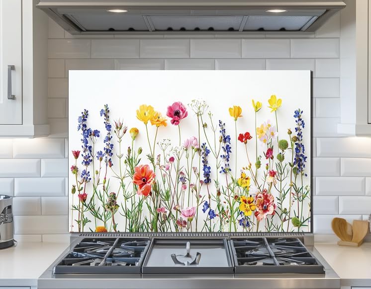 Flowers - Tempered Glass Backsplash for Kitchen
