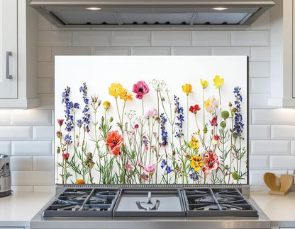 Flowers - Tempered Glass Backsplash for Kitchen