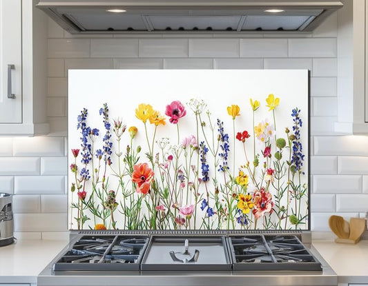 Flowers - Tempered Glass Backsplash for Kitchen