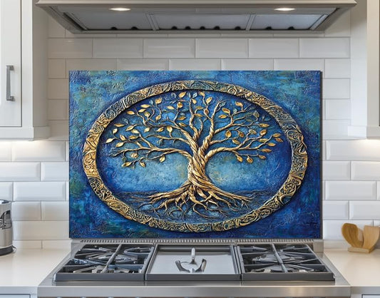 The Tree of Life - Tempered Glass Backsplash for Kitchen