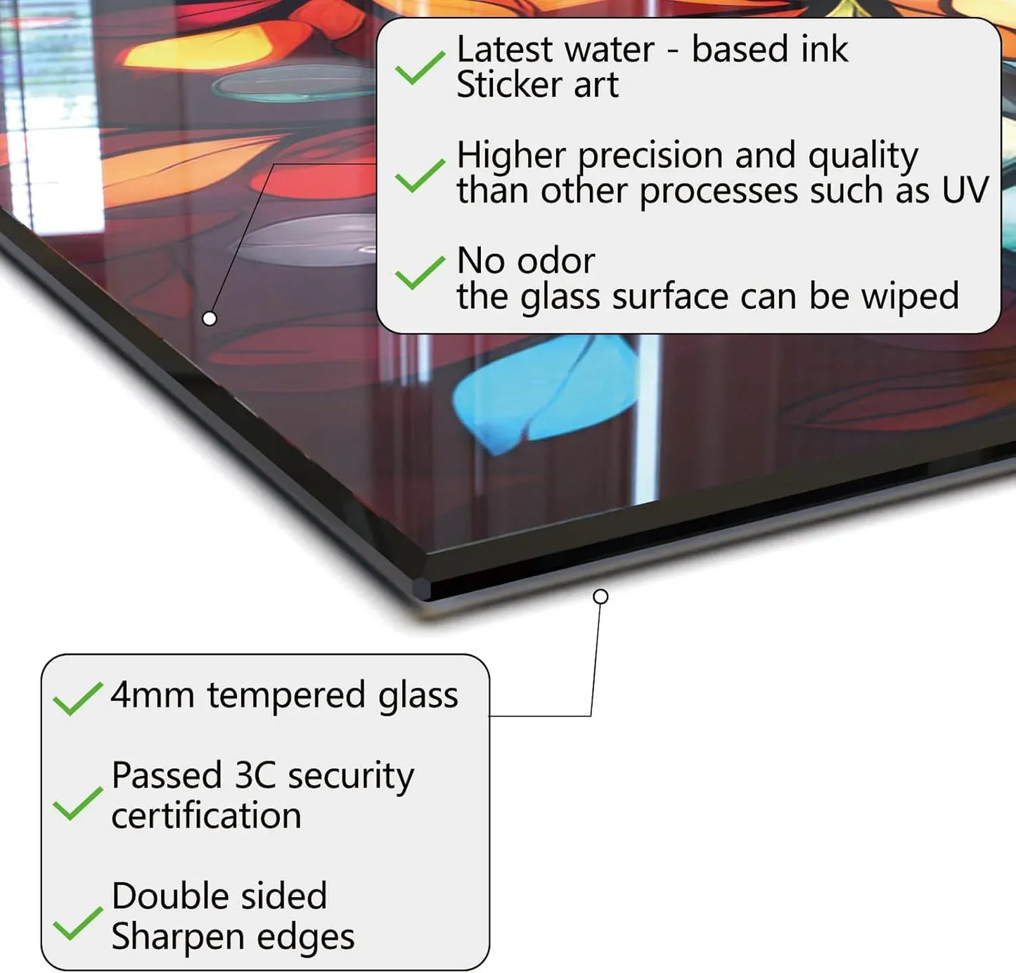 Tempered Glass Tree of Life Kitchen Backsplash - 4mm thick, water-based ink, easy wipe surface