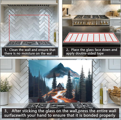 Tempered glass tiny house pattern stove back top cover for kitchen protection