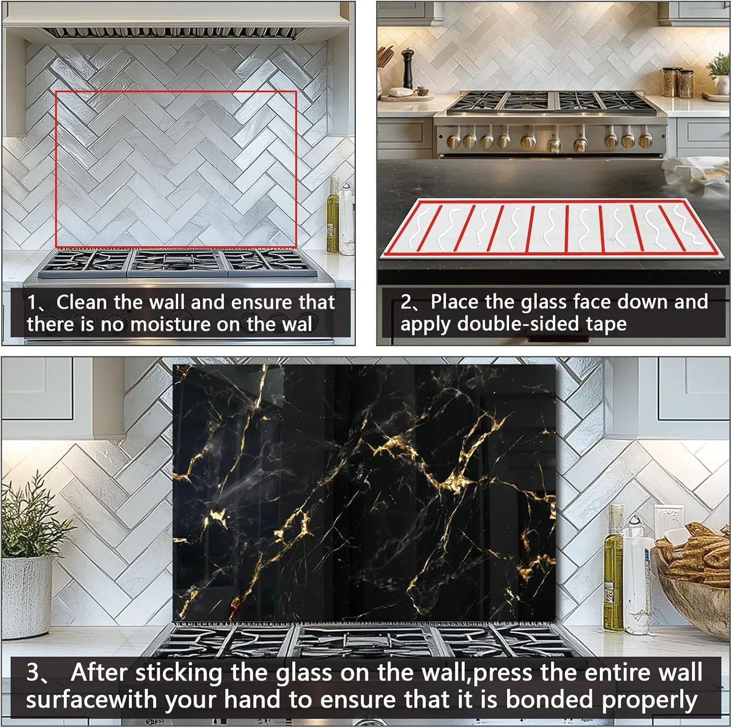 Tempered Glass Black Marbling Stove Backsplash - Step-by-Step Installation Process