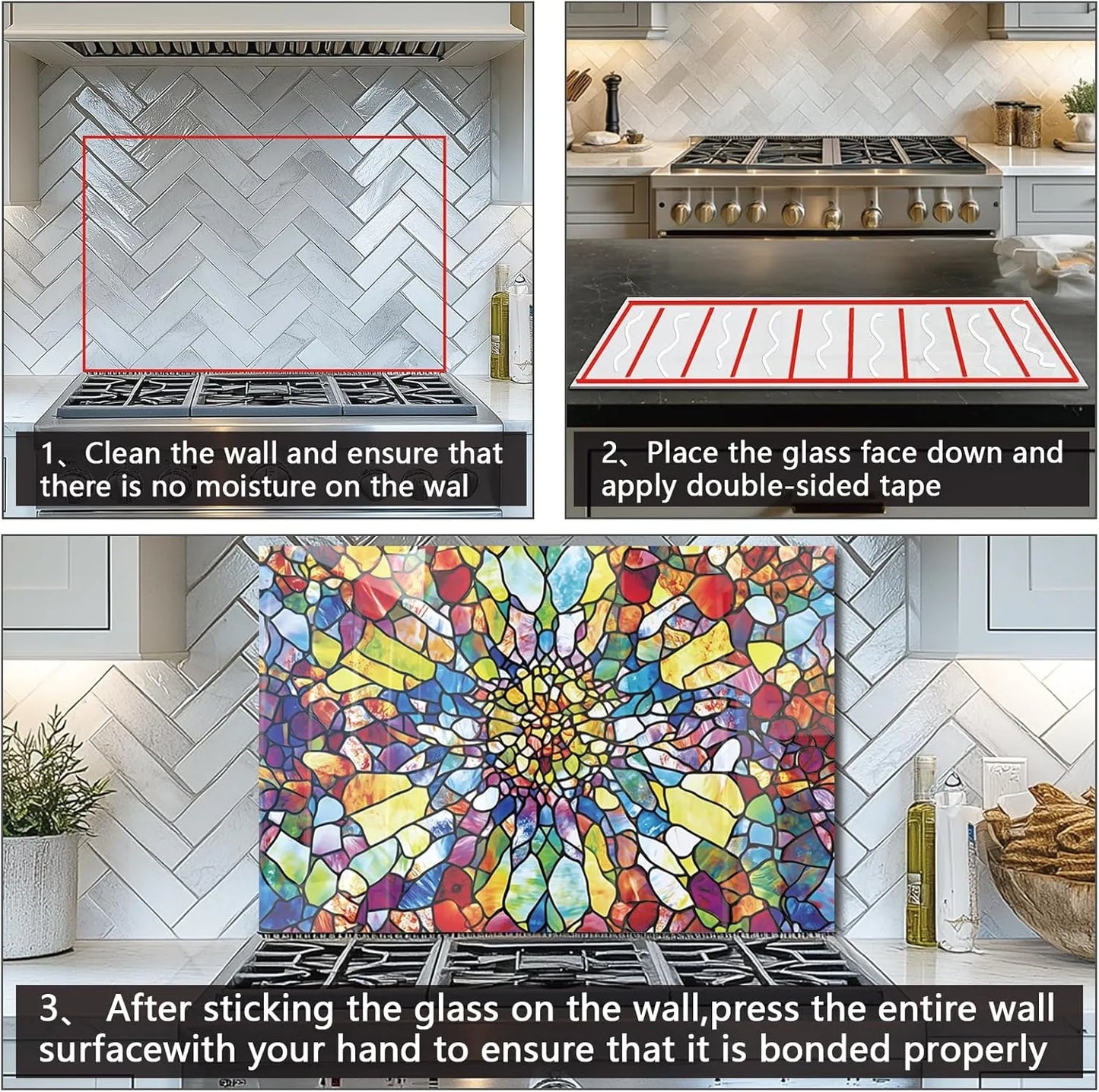 Tempered glass mosaic backsplash installation tutorial - step-by-step application process