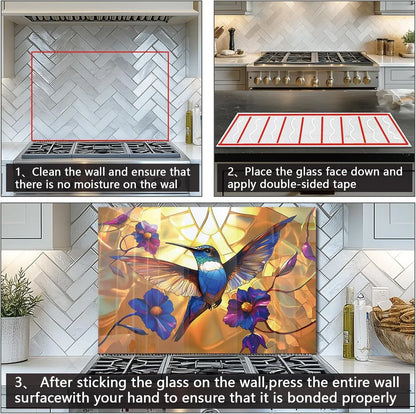 Hummingbird Stove Back Top Cover Installation Steps Clean Wall Apply Double-Sided Tape Press Firmly