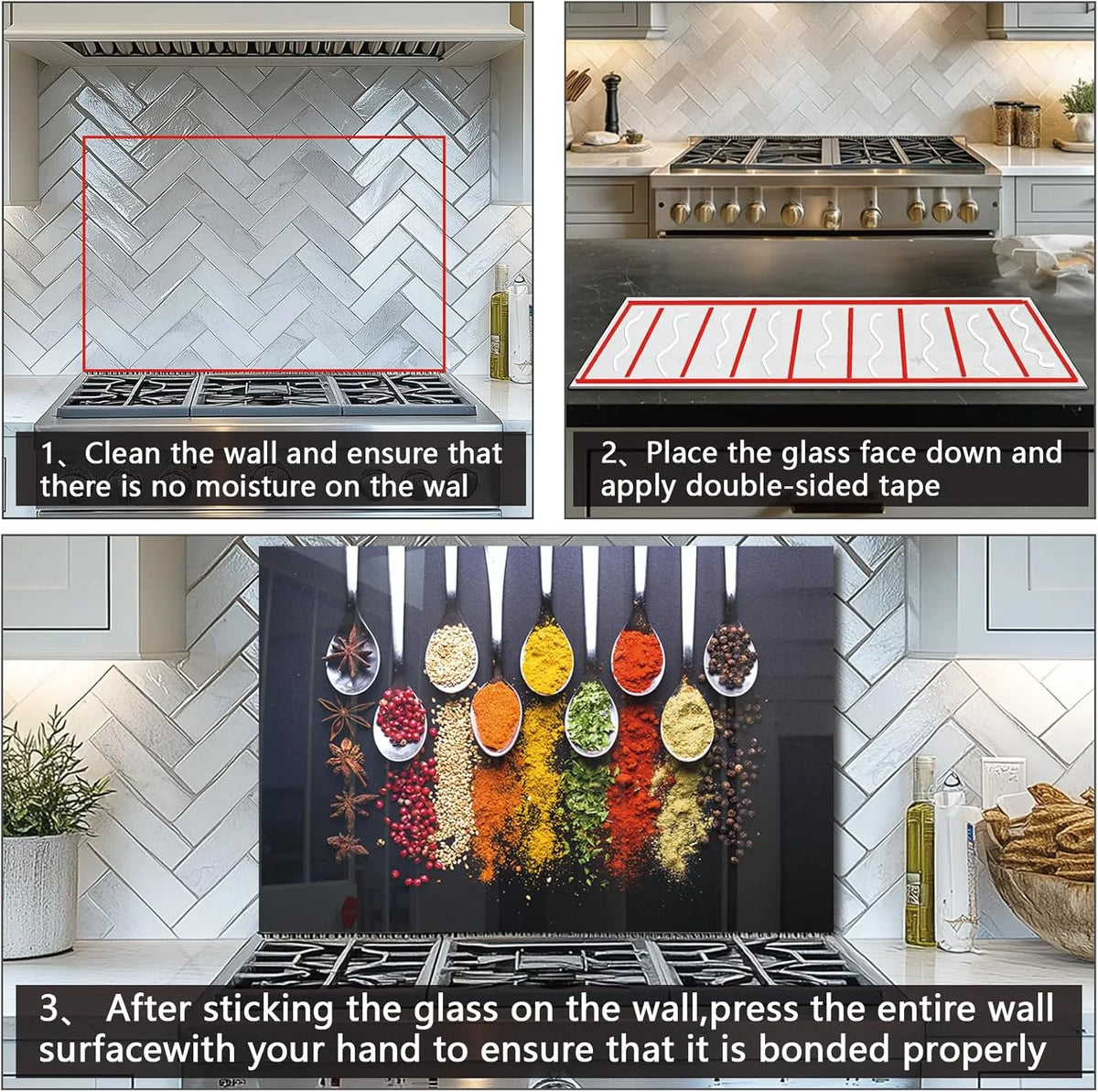 Tempered Glass Spoon Spice Stove Backsplash Cover - Easy Installation Instructions