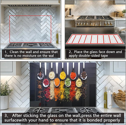 Tempered Glass Spoon Spice Stove Back Top Cover