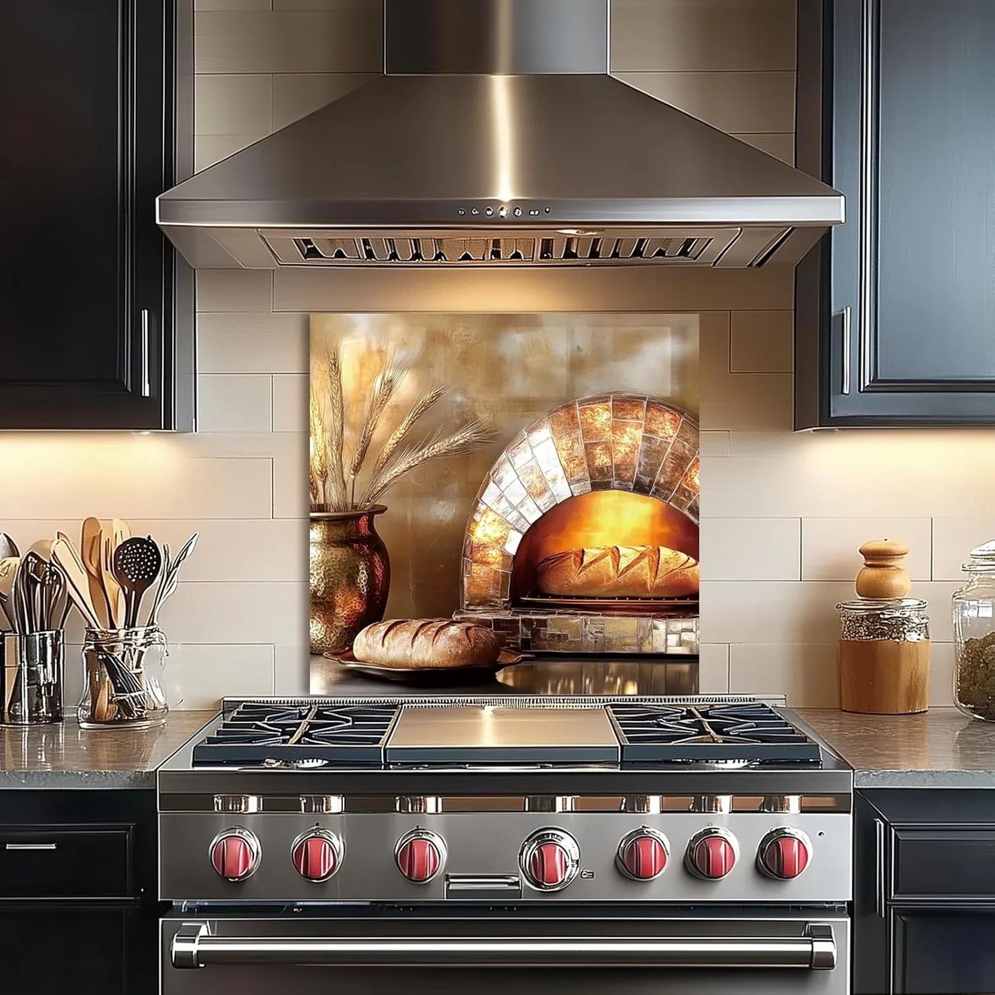 Bread oven kitchen sink cover splash guard installed above stove in modern kitchen setup