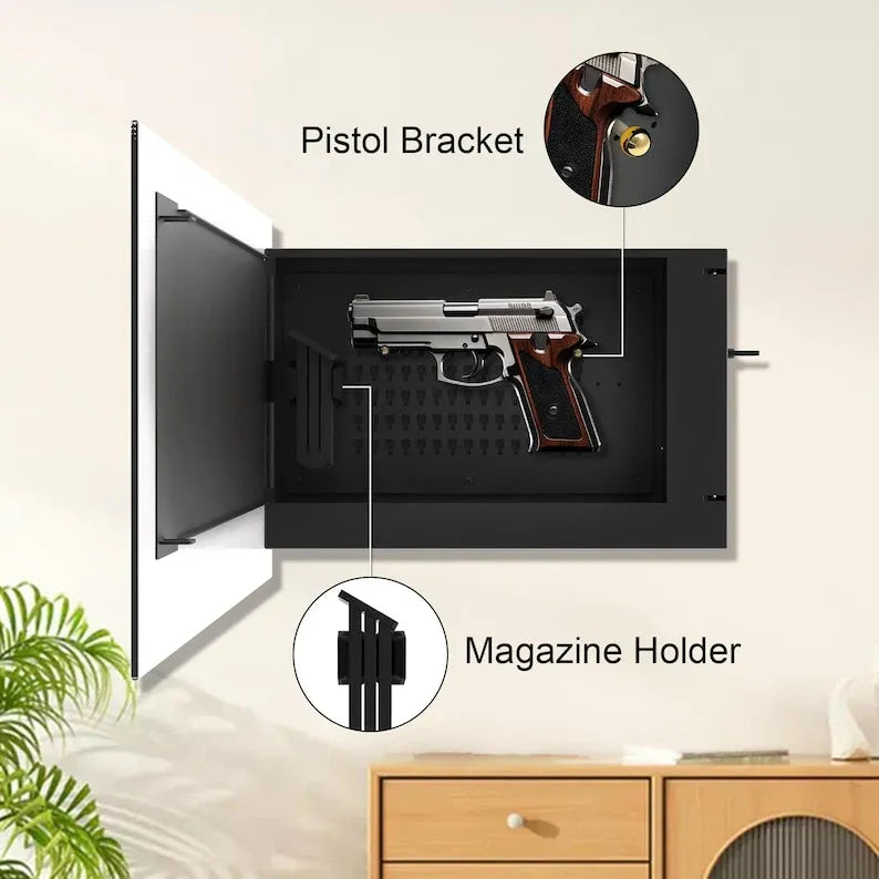 Glass American Flag Gun Storage Cabinet with Pistol Bracket and Magazine Holder for Gun Storage