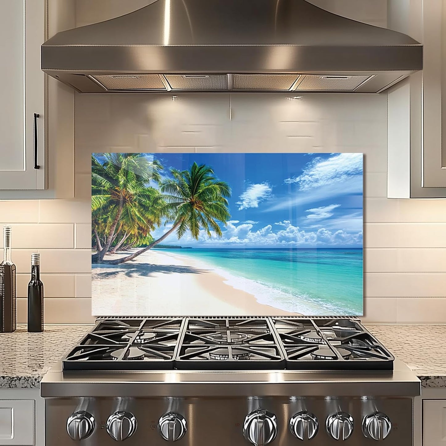 Coconut trees on the beach by the sea Kitchen Sink Cover Splash Guard