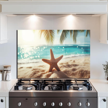 Beach Tempered Glass Kitchen Backsplash