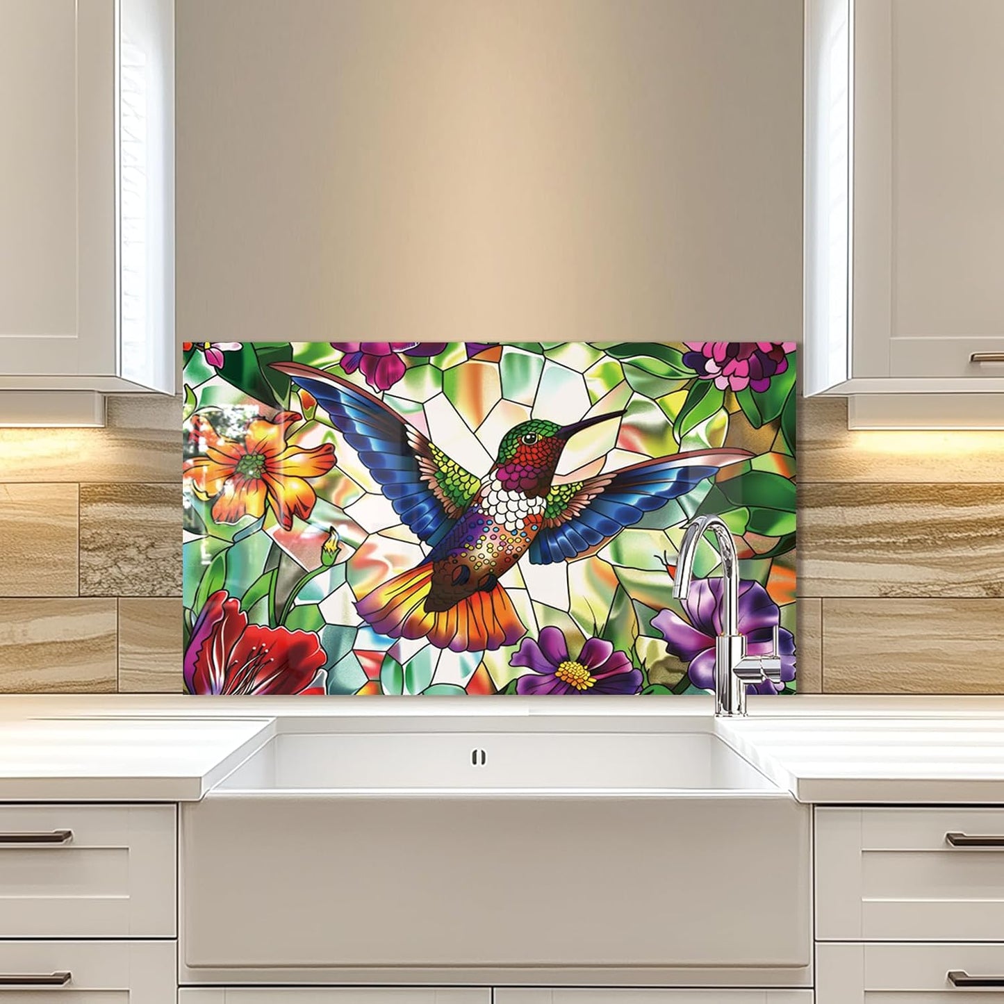 Tempered Glass Hummingbird Kitchen Sink Cover Splash Guard