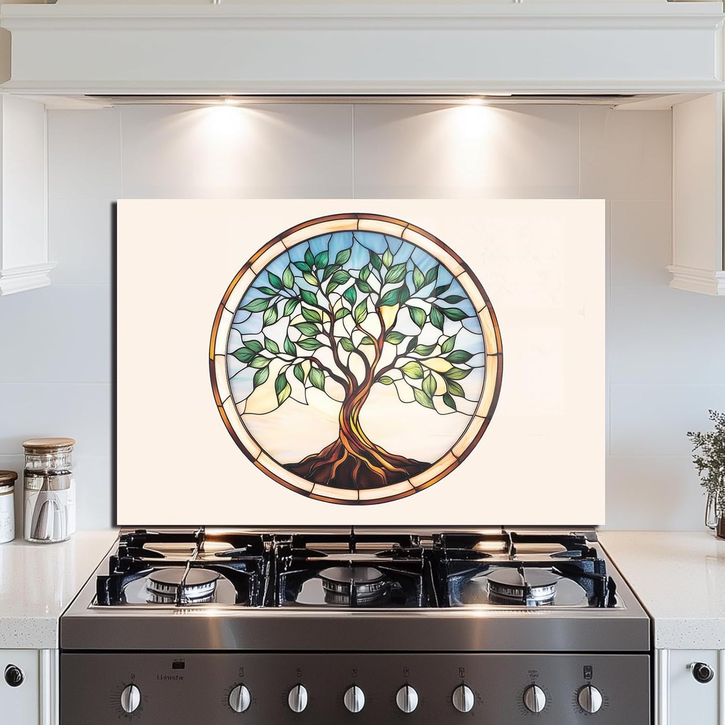 Tree of Life Tempered Glass Kitchen Backsplash