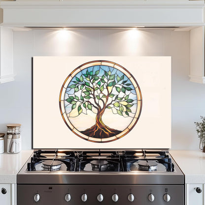 Tree of Life Tempered Glass Kitchen Backsplash