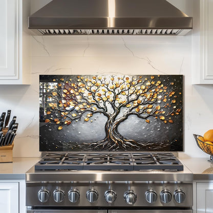 Tempered Glass Stove Splashback Protector- Tree of Life Design