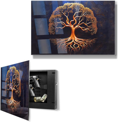 Modern Tree of Life Tempered Glass Handgun Safe - Wall-Mounted Gun & Valuables Storage
