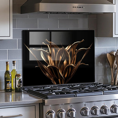 Golden Flowers -Tempered Glass Backsplash for Kitchen