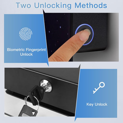 Glass Moon Gun Storage Cabinet featuring biometric fingerprint and key unlocking methods