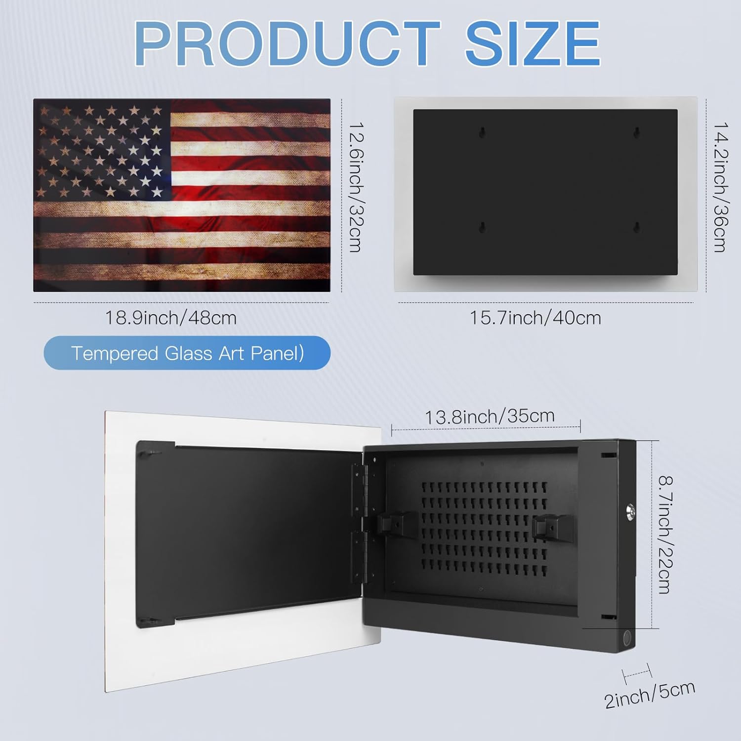 Glass Flag Gun Storage Cabinet dimensions: 18.9x12.6 inches with tempered glass art panel