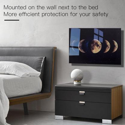 Glass Moon Gun Storage Cabinet mounted beside bed for discreet home safety storage