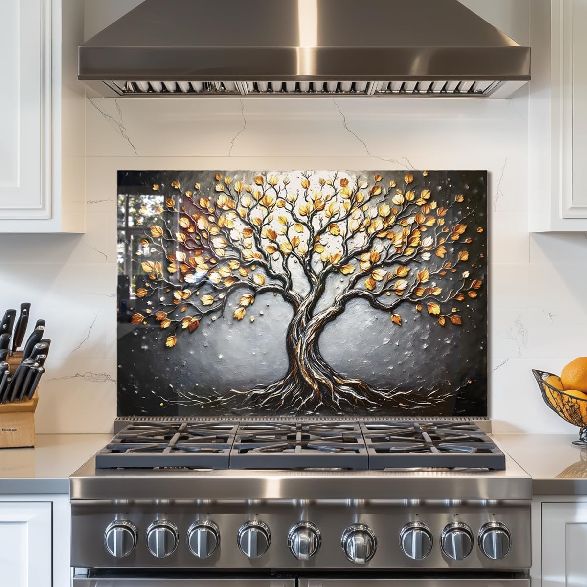 Tempered Glass Stove Splashback Protector- Tree of Life Design
