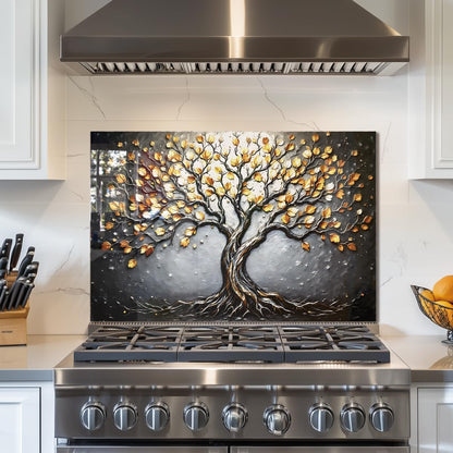 Tempered Glass Stove Splashback Protector- Tree of Life Design