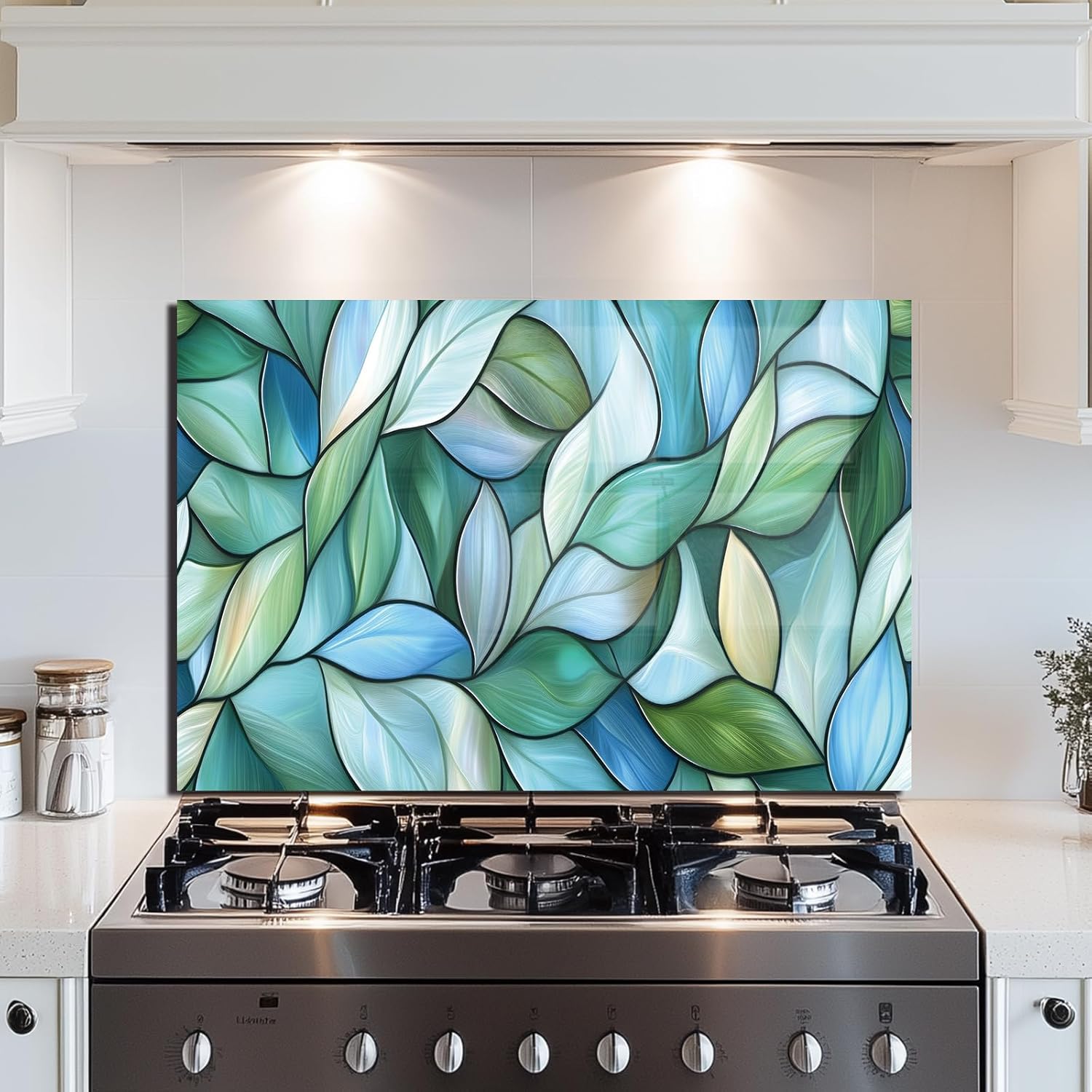 Leaves Tempered Glass Kitchen Backsplash detail view