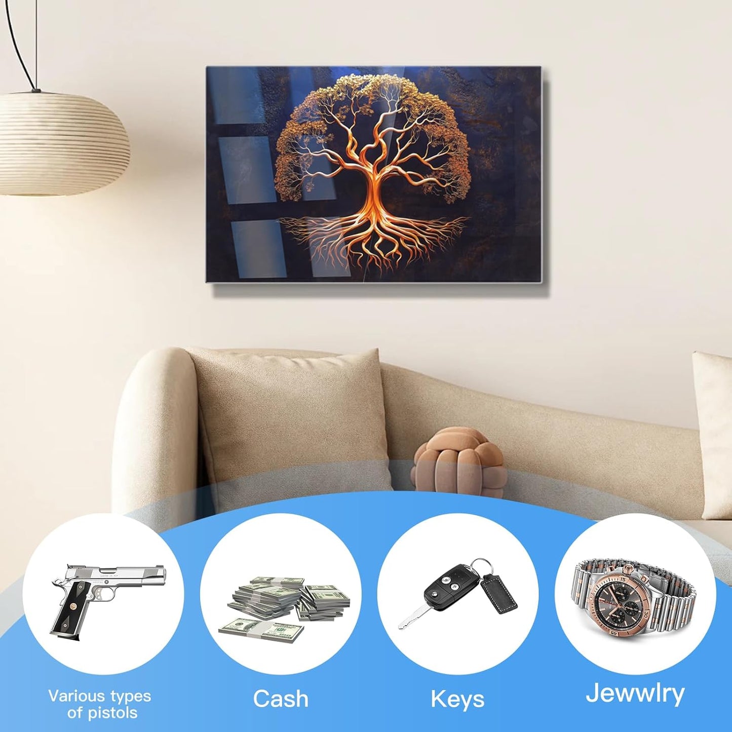 Tree of Life Tempered Glass Handgun Safe - Secure Storage for Pistols, Cash, Keys, Jewelry