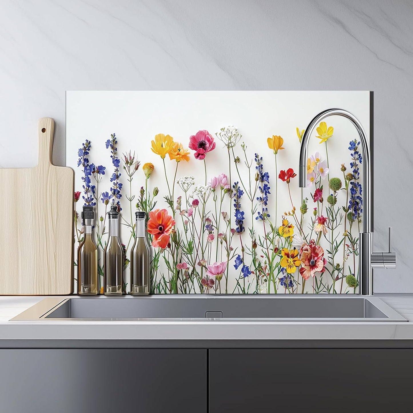 Flowers - Tempered Glass Backsplash for Kitchen
