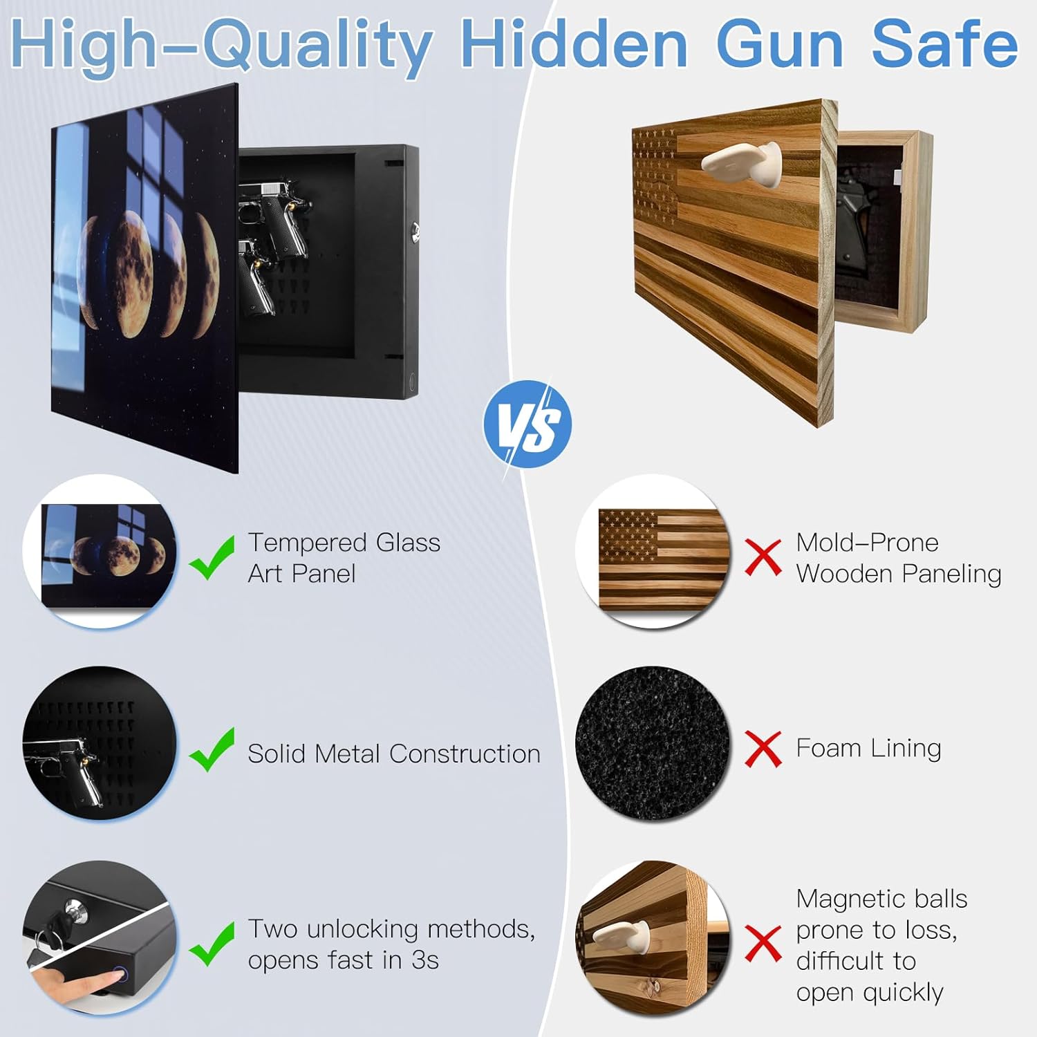 Glass Moon Gun Storage Cabinet with tempered glass art panel and solid metal construction for secure handgun storage