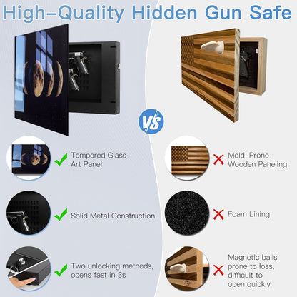 Glass Moon Gun Storage Cabinet with tempered glass art panel and solid metal construction for secure handgun storage